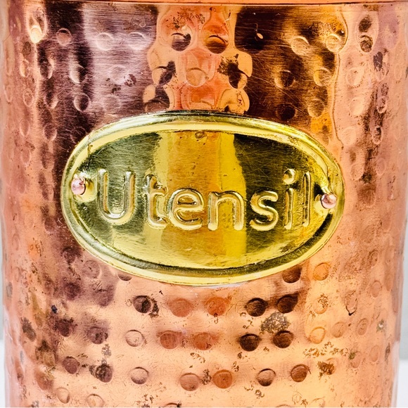 Hammered Copper Kitchen Utensils Holder Canister Cottage Farm Patina - Picture 2 of 5